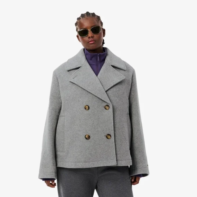 Kort oversized peacoat i ullblandning för dam Kort oversized peacoat i ullblandning för dam