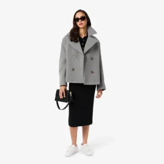 Kort oversized peacoat i ullblandning för dam