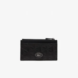 Kortfodral i läder med monogram och dragkedja