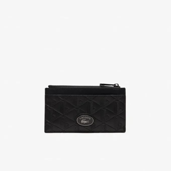 Kortfodral i läder med monogram och dragkedja