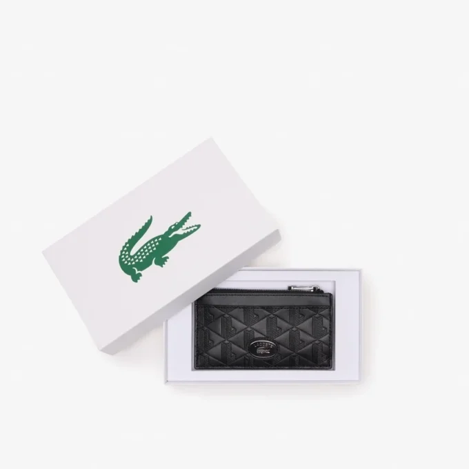 Kortfodral i läder med monogram och dragkedja