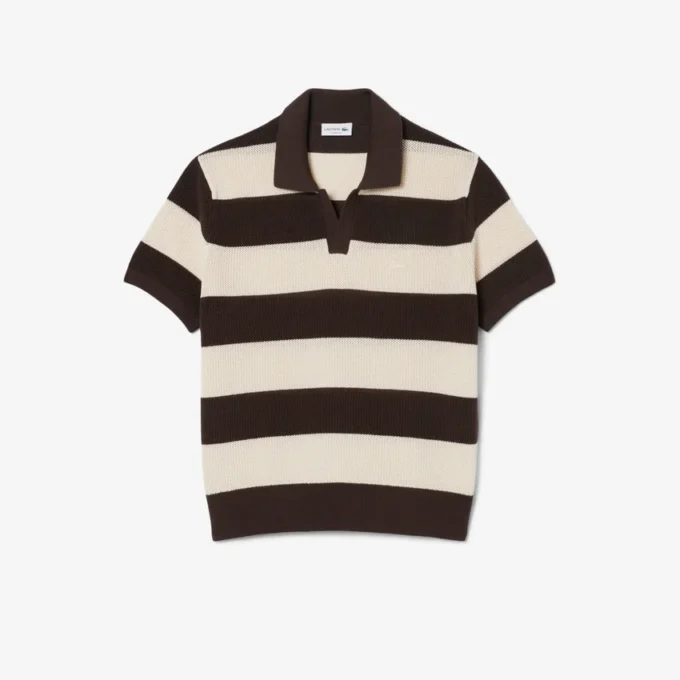 Kortärmad randig pikétröja med polokrage Kortärmad randig pikétröja med polokrage