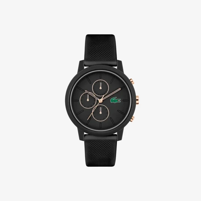 Lacoste.12.12 Chrono-klocka i svart och neje-guld, silikon Lacoste.12.12 Chrono-klocka i svart och neje-guld, silikon
