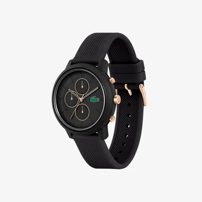 Lacoste.12.12 Chrono-klocka i svart och neje-guld, silikon Lacoste.12.12 Chrono-klocka i svart och neje-guld, silikon