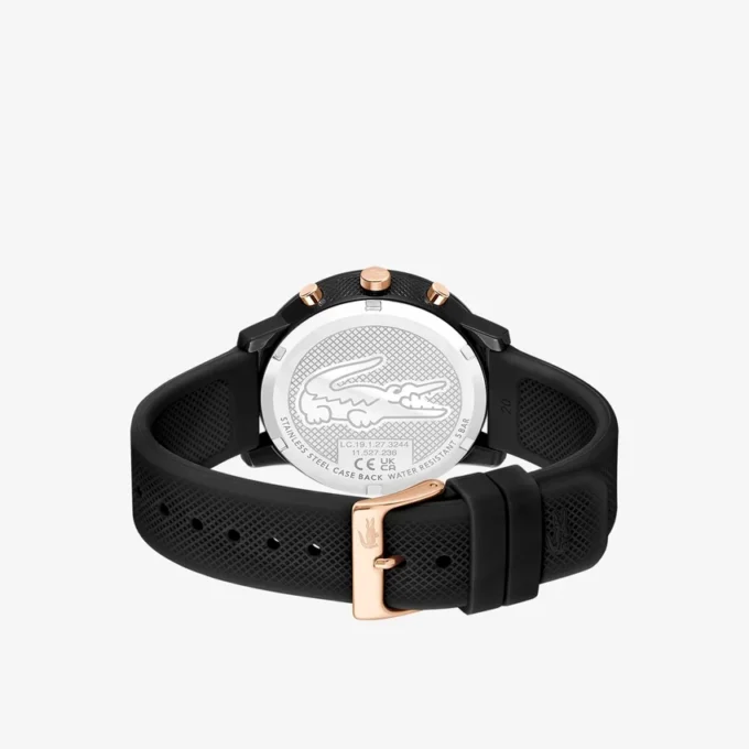 Lacoste.12.12 Chrono-klocka i svart och neje-guld, silikon Lacoste.12.12 Chrono-klocka i svart och neje-guld, silikon