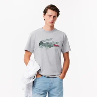 Lätt T-shirt i piqué med krokodilmotiv för herr