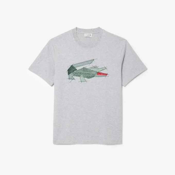 Lätt T-shirt i piqué med krokodilmotiv för herr
