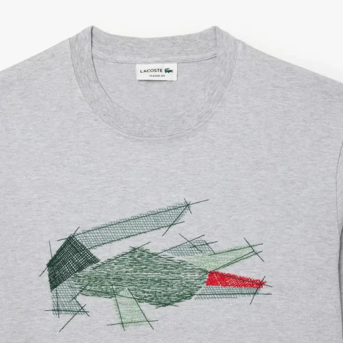 Lätt T-shirt i piqué med krokodilmotiv för herr