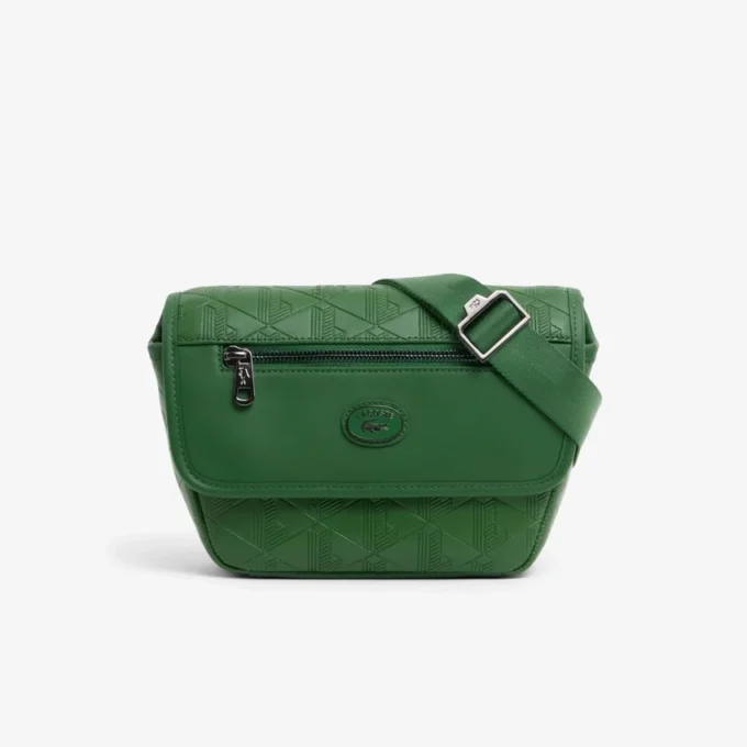 Mini-messengerväska i läder med monogram