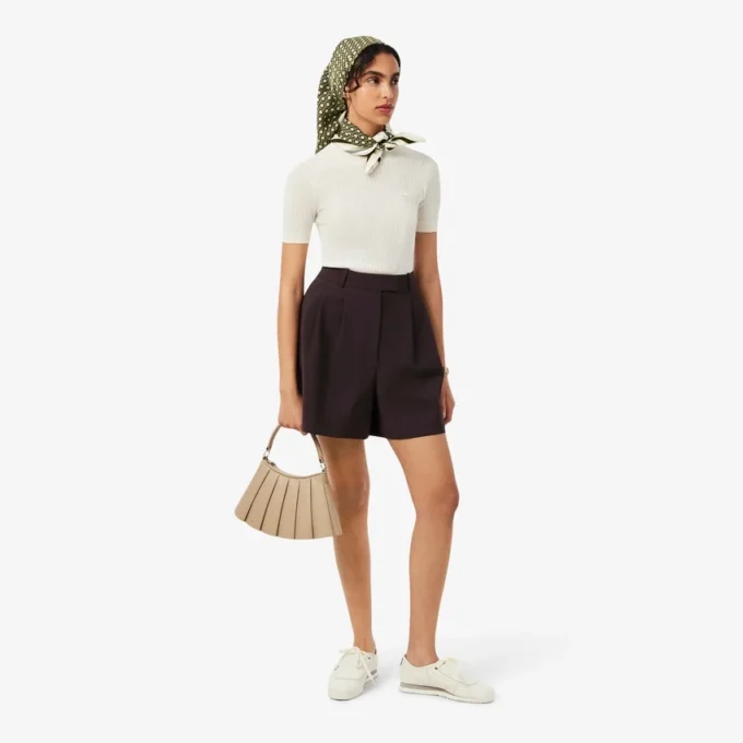 Oversized bermudashorts i plisserad ullblandning