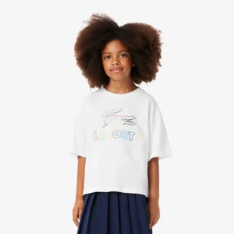 Oversized bomullst-shirt med tryck för flickor