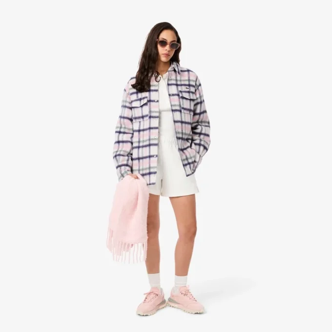 Oversized quiltad ylleöverskjorta för dam Oversized quiltad ylleöverskjorta för dam
