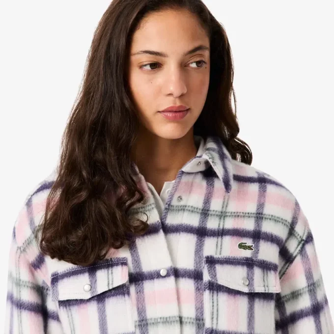 Oversized quiltad ylleöverskjorta för dam Oversized quiltad ylleöverskjorta för dam