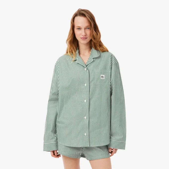 Oversized randigt pyjamas-set i poplin