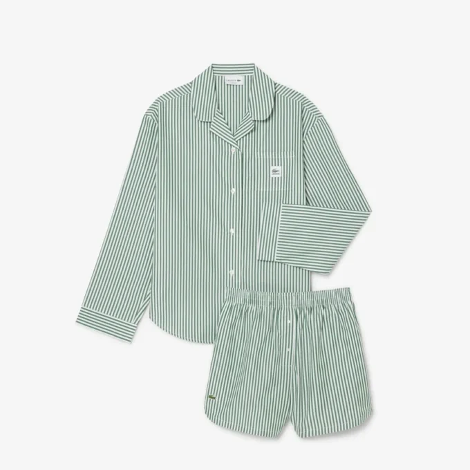 Oversized randigt pyjamas-set i poplin