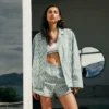 Oversized randigt pyjamas-set i poplin