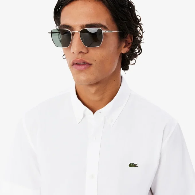 Poplin-skjorta med kort ärm och normal passform Poplin-skjorta med kort ärm och normal passform