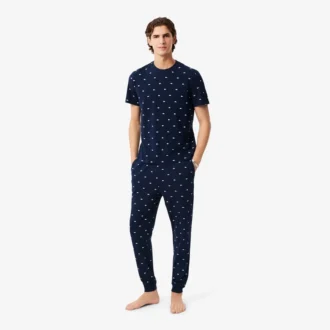 Pyjamasbyxor i tryckt bomull för herr