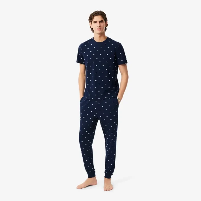 Pyjamasbyxor i tryckt bomull för herr