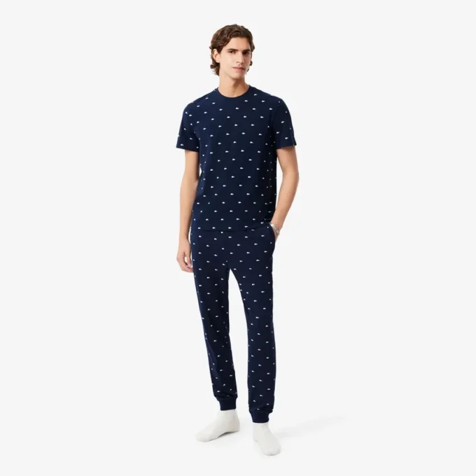 Pyjamasbyxor i tryckt bomull för herr
