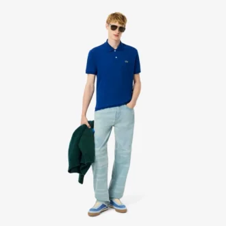 Raka jeans för herr med landskapsmotiv