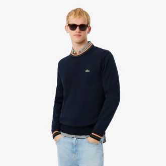 Randig bomullsjersey-tröja för herr