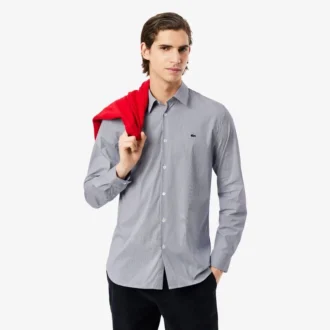 Randig stretchskjorta med knappar i slim fit för herr Randig stretchskjorta med knappar i slim fit för herr