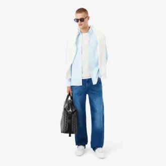 Randig stretchskjorta med knappar i slim fit för herr