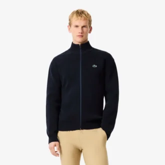 Ribbad golftröja med dragkedja för herr