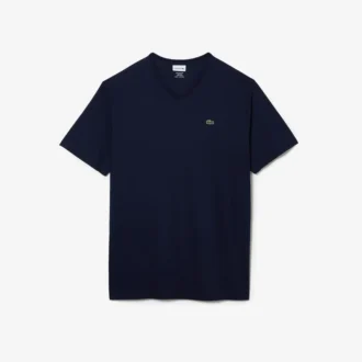 Ribbad V-ringad bomullst-shirt för män i lång modell