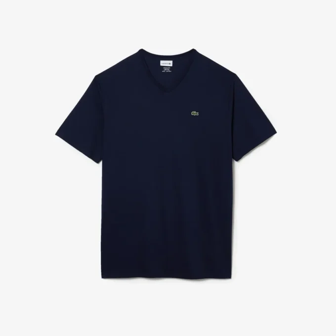 Ribbad V-ringad bomullst-shirt för män i lång modell