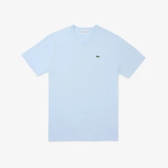 Ribbad V-ringad bomullst-shirt för män i lång modell