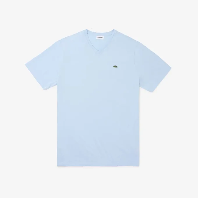 Ribbad V-ringad bomullst-shirt för män i lång modell
