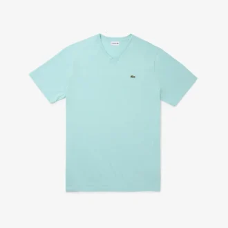Ribbad V-ringad bomullst-shirt för män i lång modell