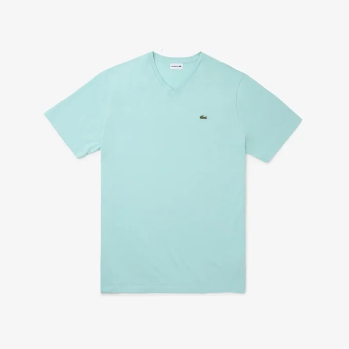 Ribbad V-ringad bomullst-shirt för män i lång modell