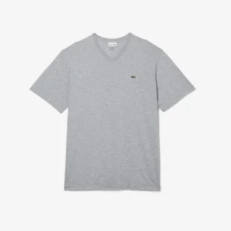 Ribbad V-ringad bomullst-shirt för män i lång modell