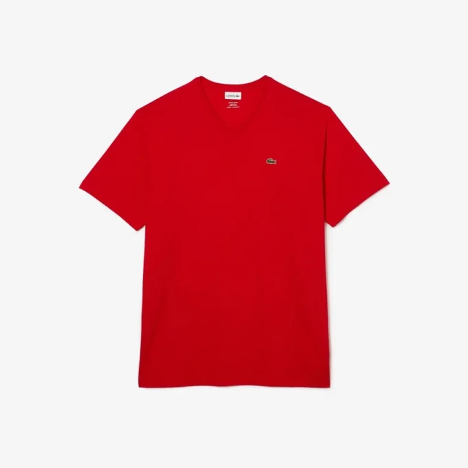 Ribbad V-ringad bomullst-shirt för män i lång modell Ribbad V-ringad bomullst-shirt för män i lång modell