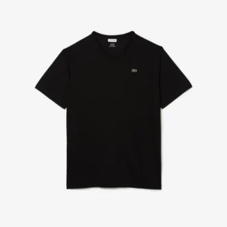 Ribbad V-ringad bomullst-shirt för män i lång modell