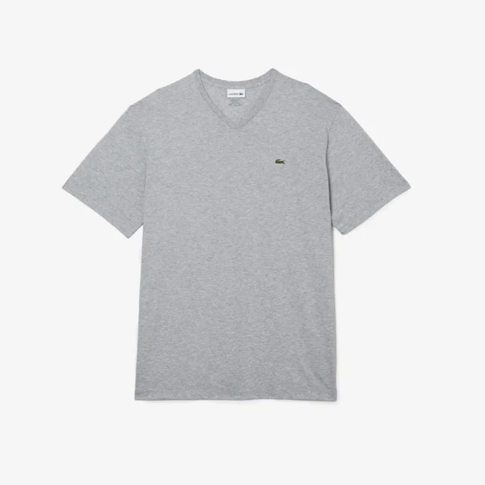 Ribbad V-ringad bomullst-shirt för män i lång modell Ribbad V-ringad bomullst-shirt för män i lång modell