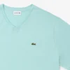 Ribbad V-ringad bomullst-shirt för män i lång modell