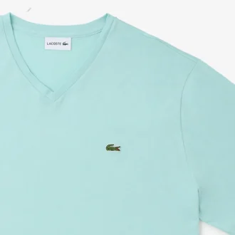 Ribbad V-ringad bomullst-shirt för män i lång modell