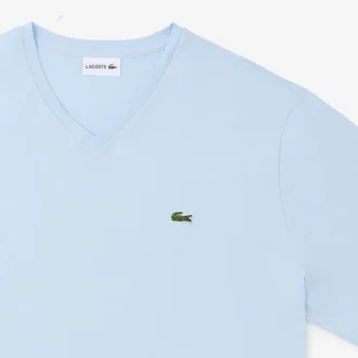 Ribbad V-ringad bomullst-shirt för män i lång modell