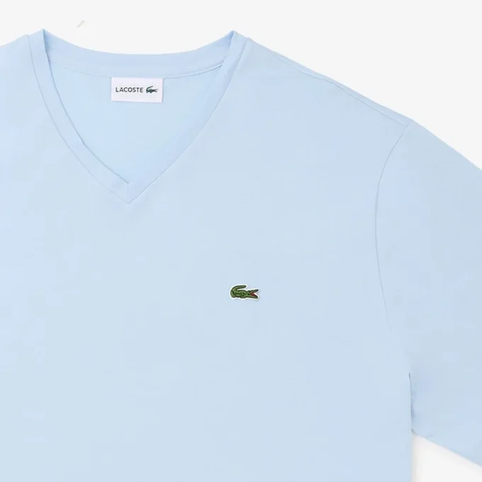 Ribbad V-ringad bomullst-shirt för män i lång modell