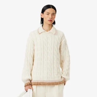 Runway-tröja i ull med polokrage och kabelstickning