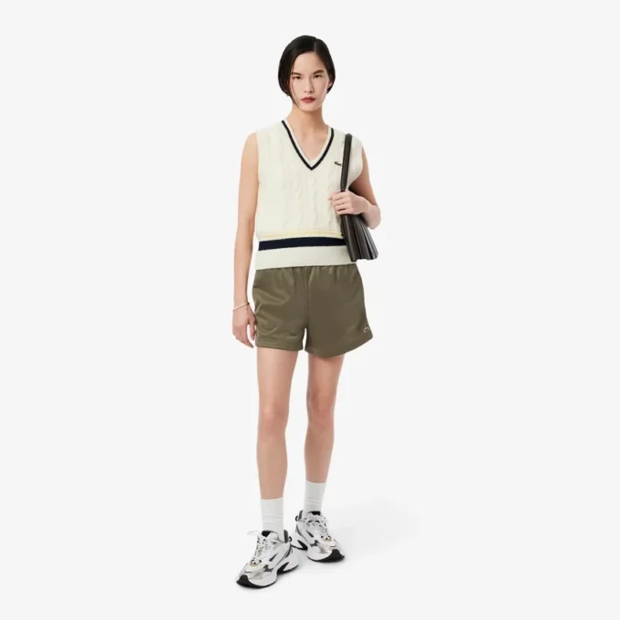 Satinjersey-shorts med pointelle-ränder för dam Satinjersey-shorts med pointelle-ränder för dam