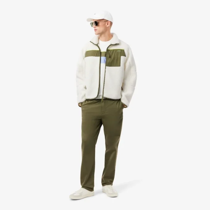 Sherpa-fleecejacka för män med färgblock Sherpa-fleecejacka för män med färgblock