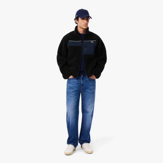 Sherpa-fleecejacka för män med färgblock Sherpa-fleecejacka för män med färgblock