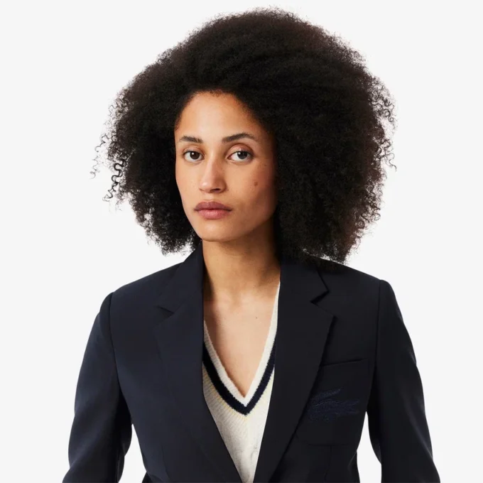 Slim fit-blazer i ull med broderat logo för dam Slim fit-blazer i ull med broderat logo för dam