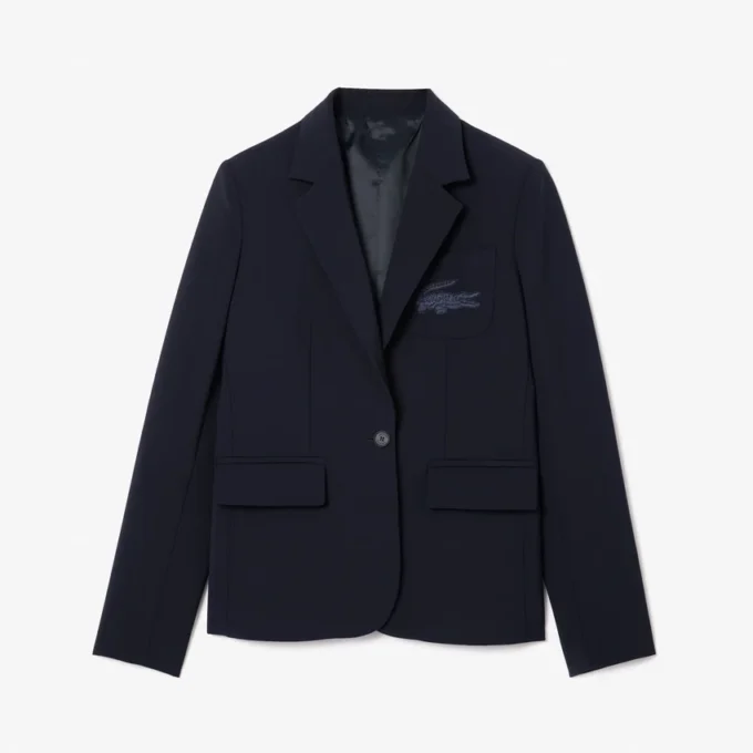 Slim fit-blazer i ull med broderat logo för dam Slim fit-blazer i ull med broderat logo för dam