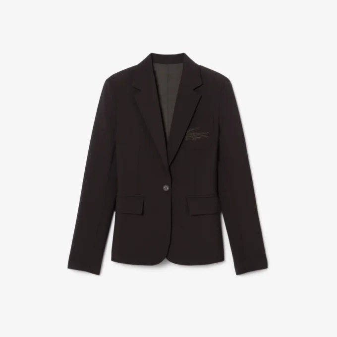 Slim fit-blazer i ull med broderat logo för dam Slim fit-blazer i ull med broderat logo för dam